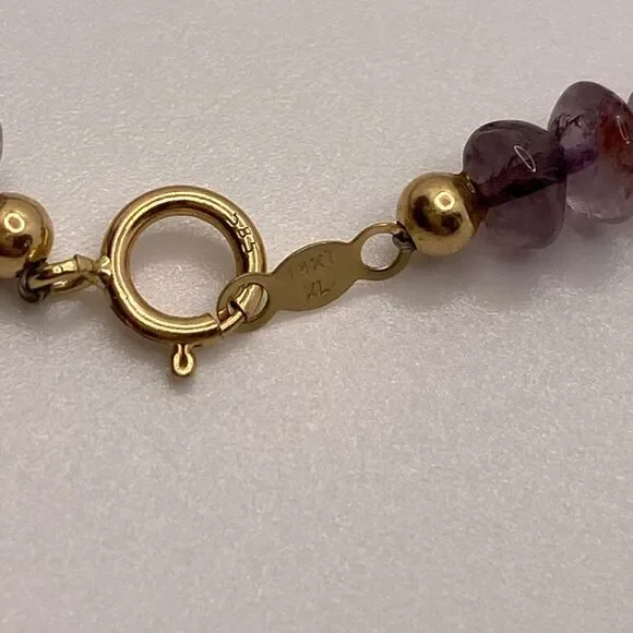 14k Amethyst Bead Necklace with Pearl - Picture 9 of 12